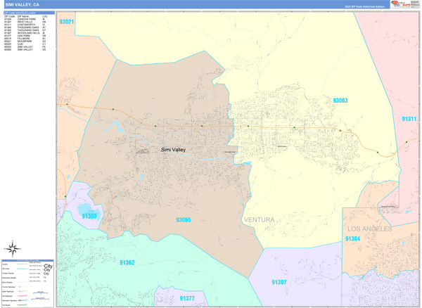 Simi Valley City Digital Map Color Cast Style